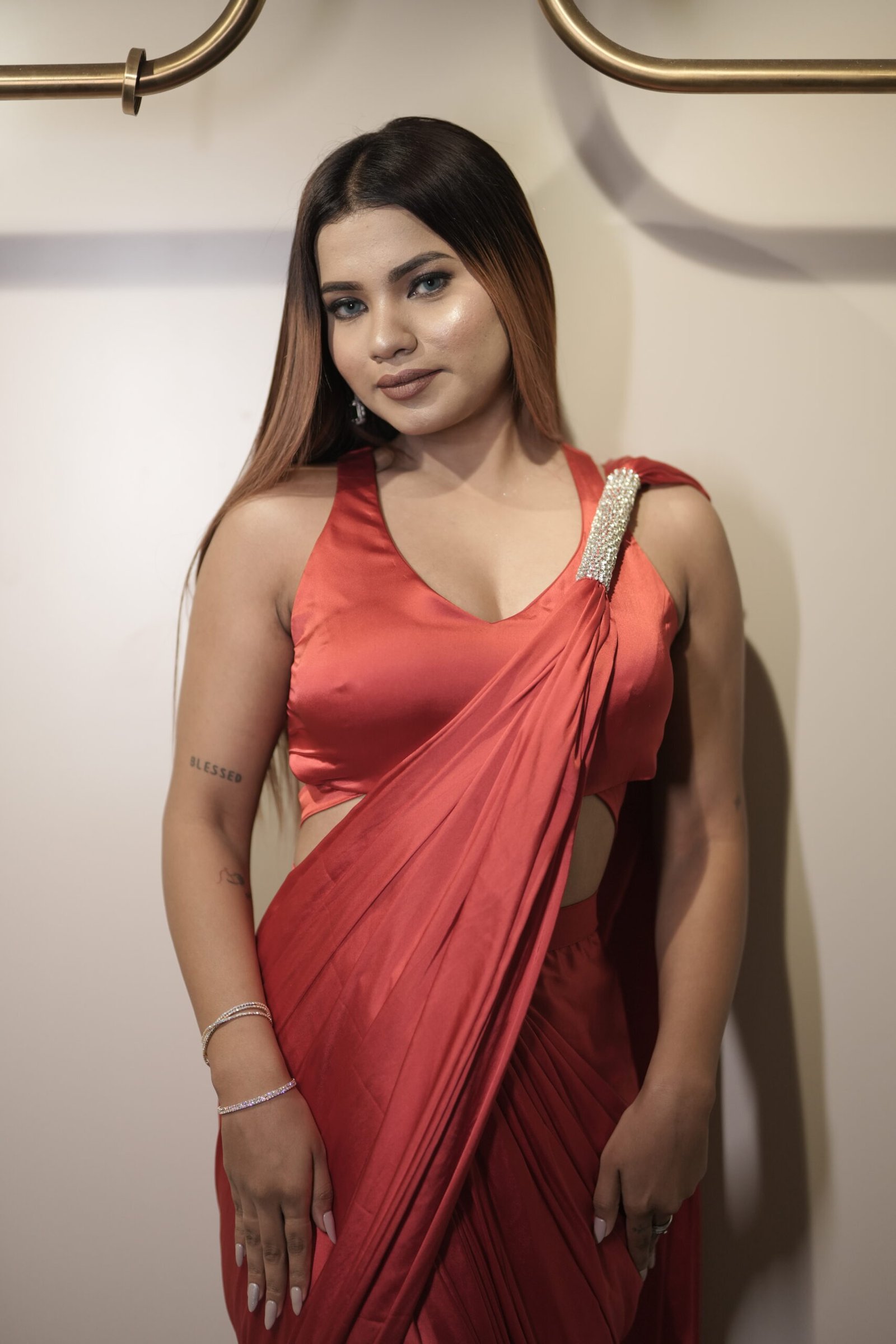 Crimson Temptation Ready To Wear Saree - Image 2